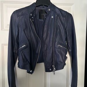 Club Monaco cropped leather jacket. Size XS. Worn only once-like new condition